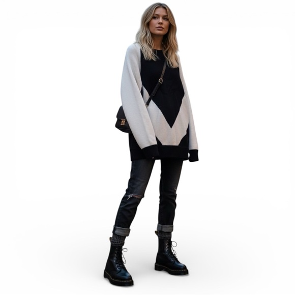 Alexander Wang Cotton Geometric Chevron Oversized Colorblock Sweater Knit Top L - Picture 6 of 15